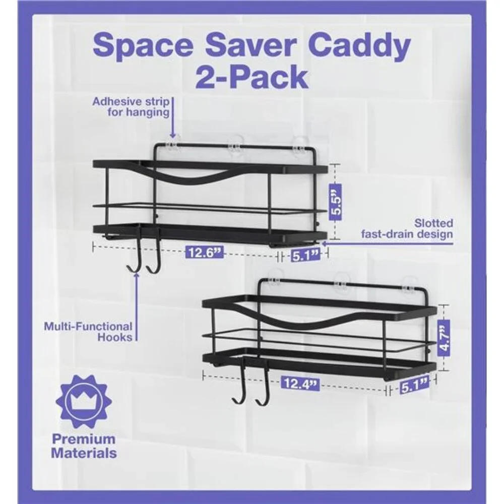Premium Shower Caddy, Self Adhesive Shower Organizer w/ 4 Hooks